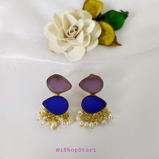 Hansini Two Layer Raw Stone Earrings