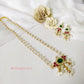 Two-string real pearl necklace in red and green shades with earrings.