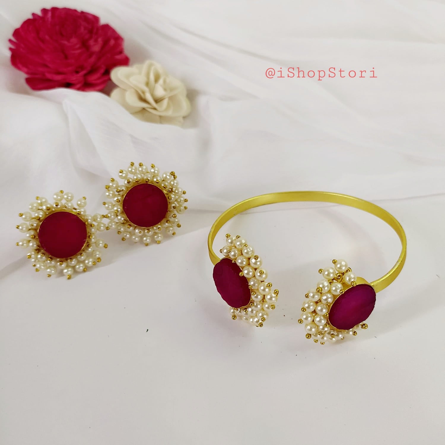 Niha Raw Stone Bracelet and Earrings Combo showcasing detailed craftsmanship.