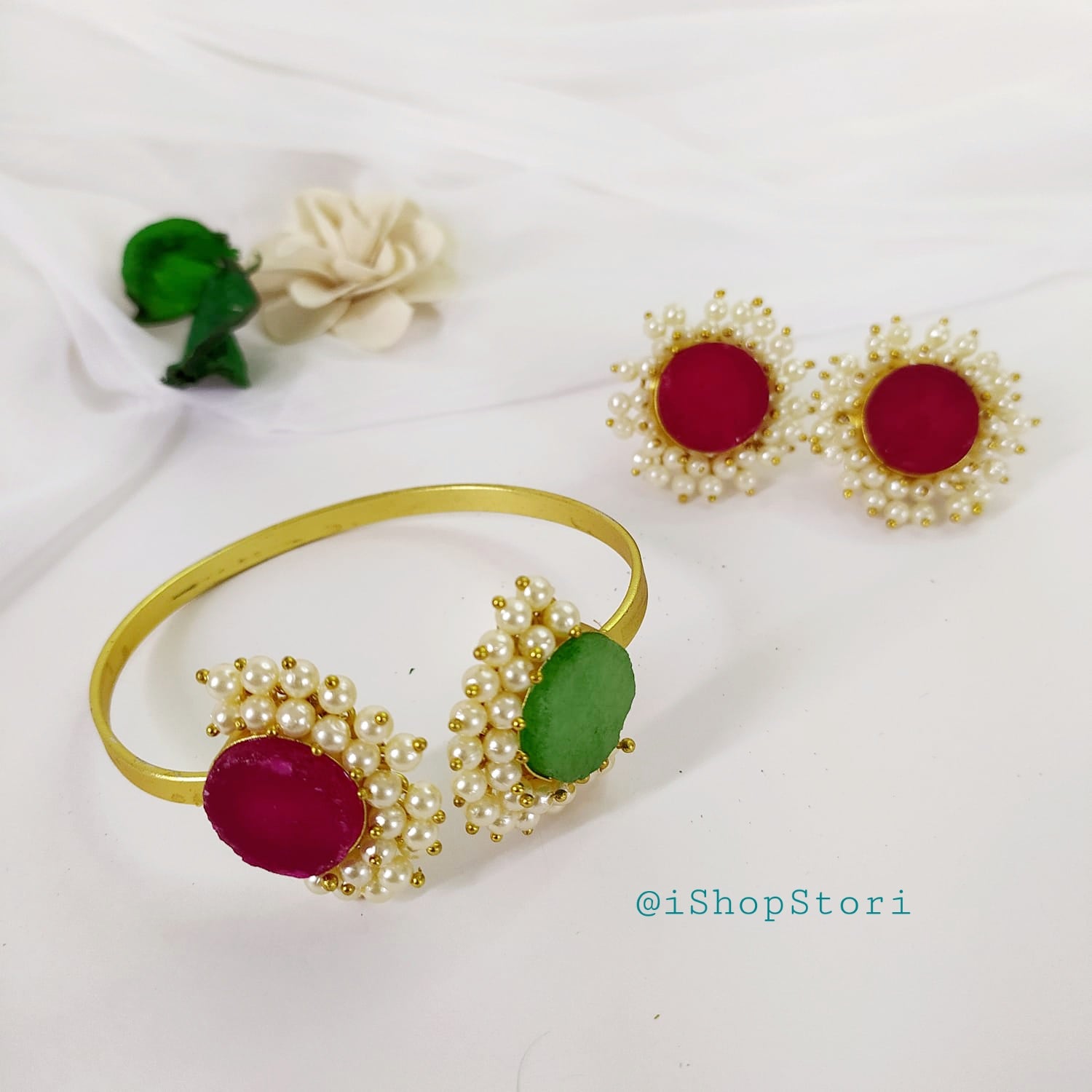 Niha Raw Stone Bracelet and Earrings Combo showcasing detailed craftsmanship.