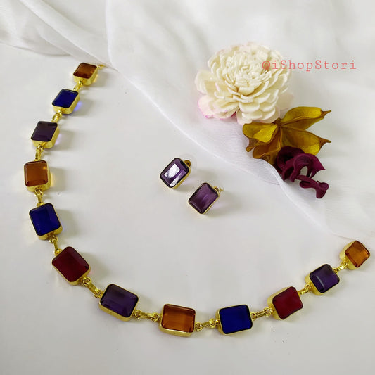 Rihanna Premium Multicolor Stone Necklace Set