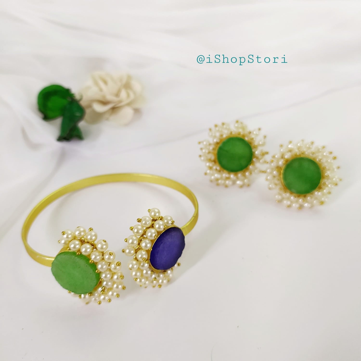 Niha Raw Stone Bracelet and Earrings Combo showcasing detailed craftsmanship.