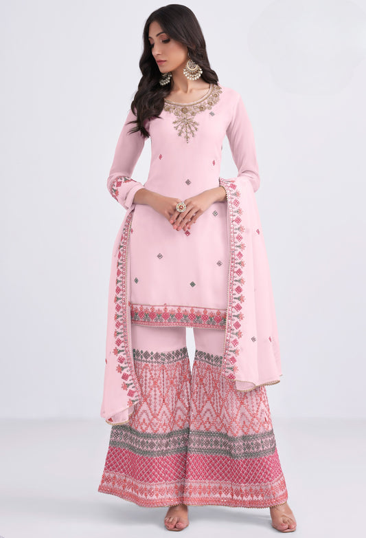 Lemonade Pink Embroidered Georgette Sharara Suit