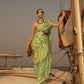 Light Green Chevron Handloom Woven Satin Silk Saree