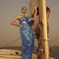 Indigo Chevron Handloom Woven Satin Silk Saree