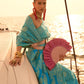 Aquatic Blue Chevron Handloom Woven Satin Silk Saree