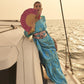 Aquatic Blue Chevron Handloom Woven Satin Silk Saree