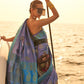 Purple & Blue Dual Tone Chevron Handloom Woven Satin Silk Saree