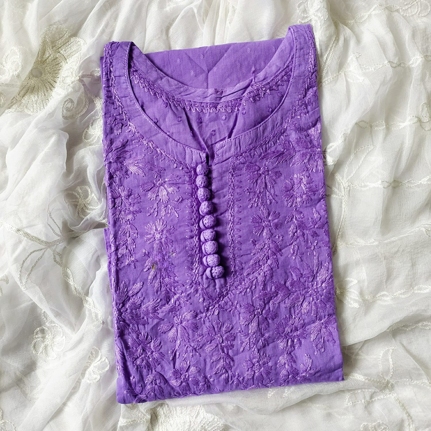 Fresh Purple Soft Cotton Chikankari Kurti