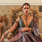 Dark Mauve & Brown Abstract Pattern Organza Handloom Silk Saree
