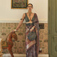 Dark Mauve & Brown Abstract Pattern Organza Handloom Silk Saree