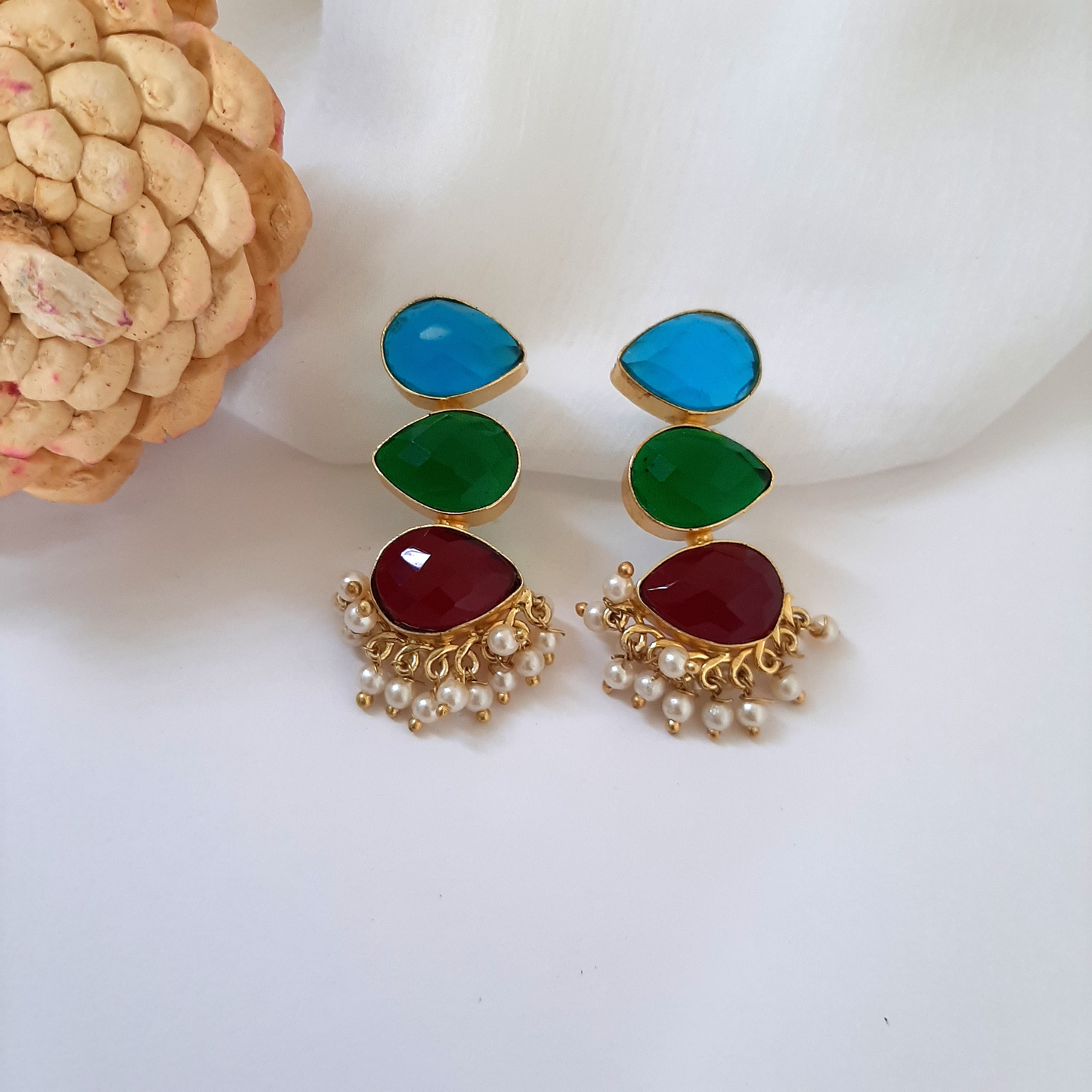 Hansini Three Layer Stone Earrings