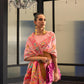 Pastel Peach Kashmiri Floral Weaved Jamewar Silk Saree