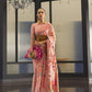 Pastel Peach Kashmiri Floral Weaved Jamewar Silk Saree