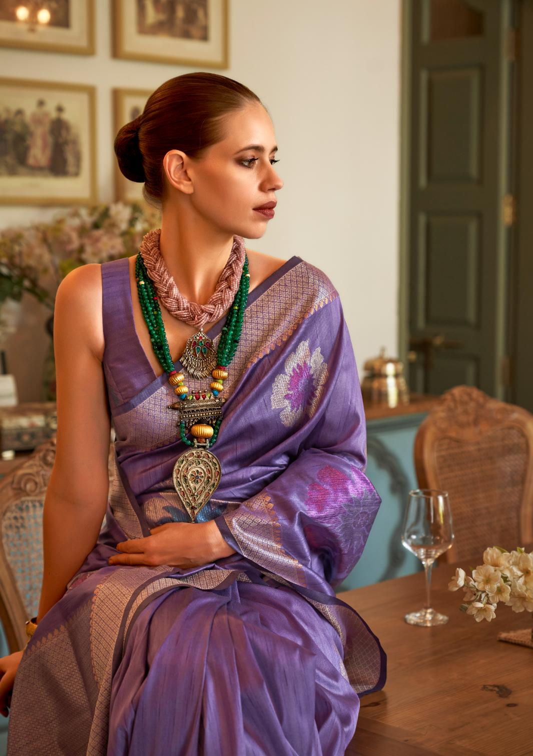 Pristine Purple Zari Woven Dahlia Handloom Silk Saree