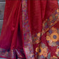Deep Red Organza Silk Saree With Sequins