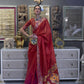 Deep Red Organza Silk Saree With Sequins