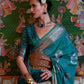 Teal Blue Organza Silk Handloom Saree With Sequins