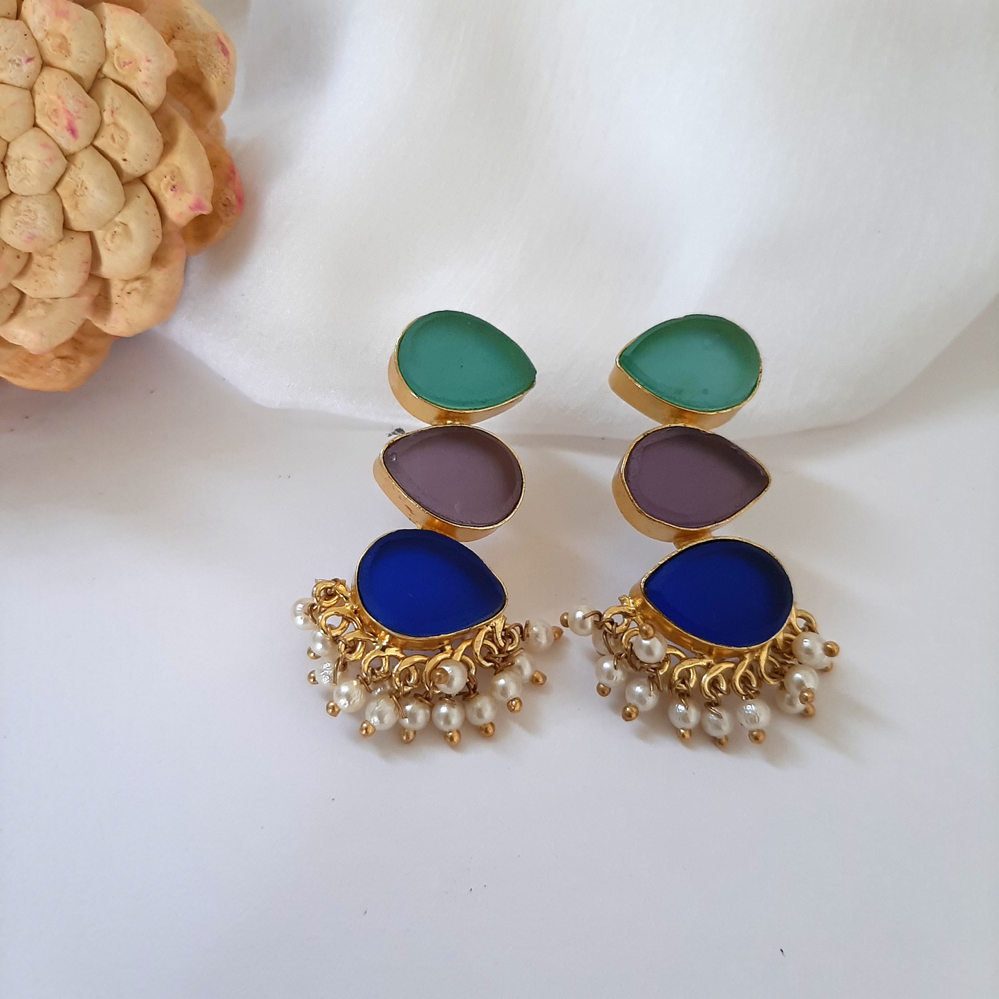 Hansini Three Layer Stone Earrings