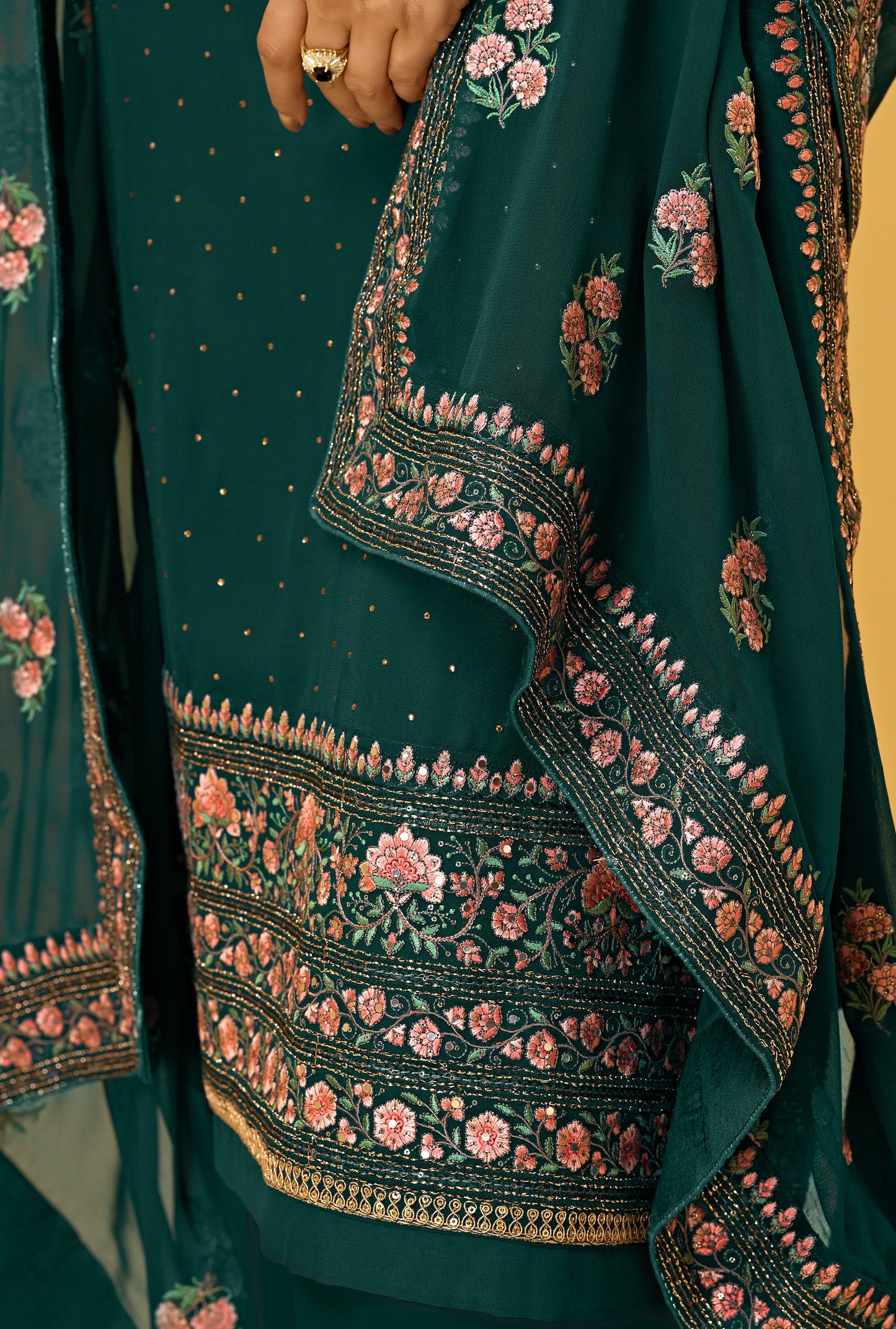 Rama Green Embroidered Georgette Straight Pant Suit