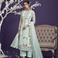 Powder Blue Heavy Embroidered Georgette Straight Pant Suit