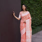 Salmon Peach Woven Linen Saree