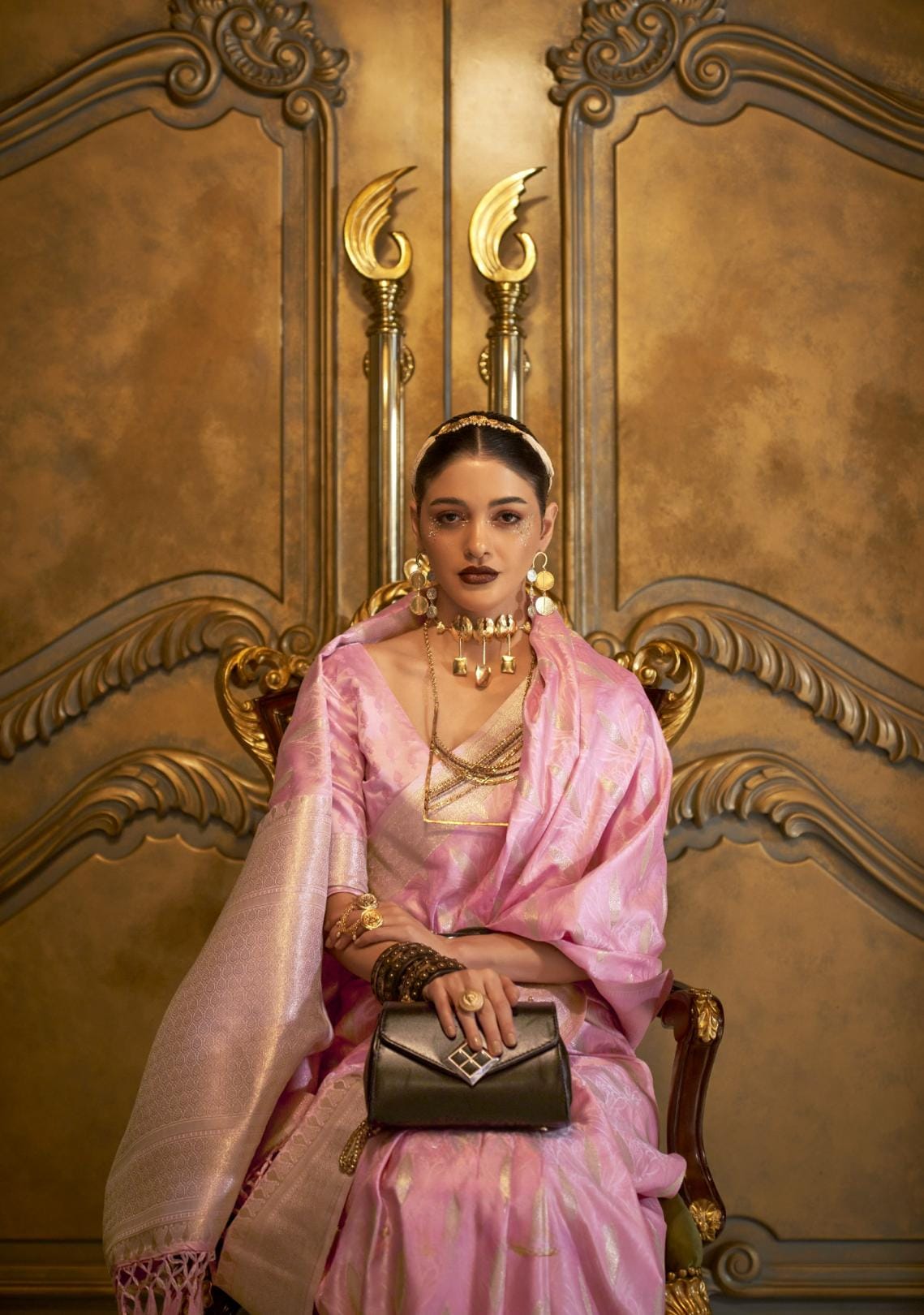 Lemonade Pink Elliptic Zari Woven Satin Silk Saree