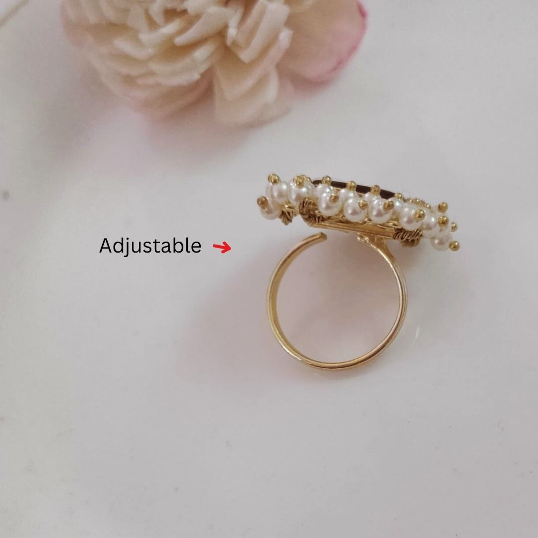 Nandini Pearl Halo Raw Stone Finger Ring