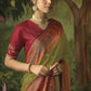 Moss Green Paithani Saree With Embroidered Blouse