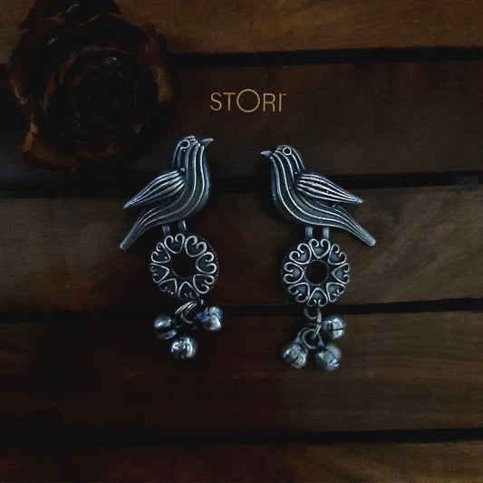 Bird's Lovenest Silver Look Alike Oxidised Earrings