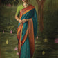 Wintergreen Blue Paithani Saree With Embroidered Blouse