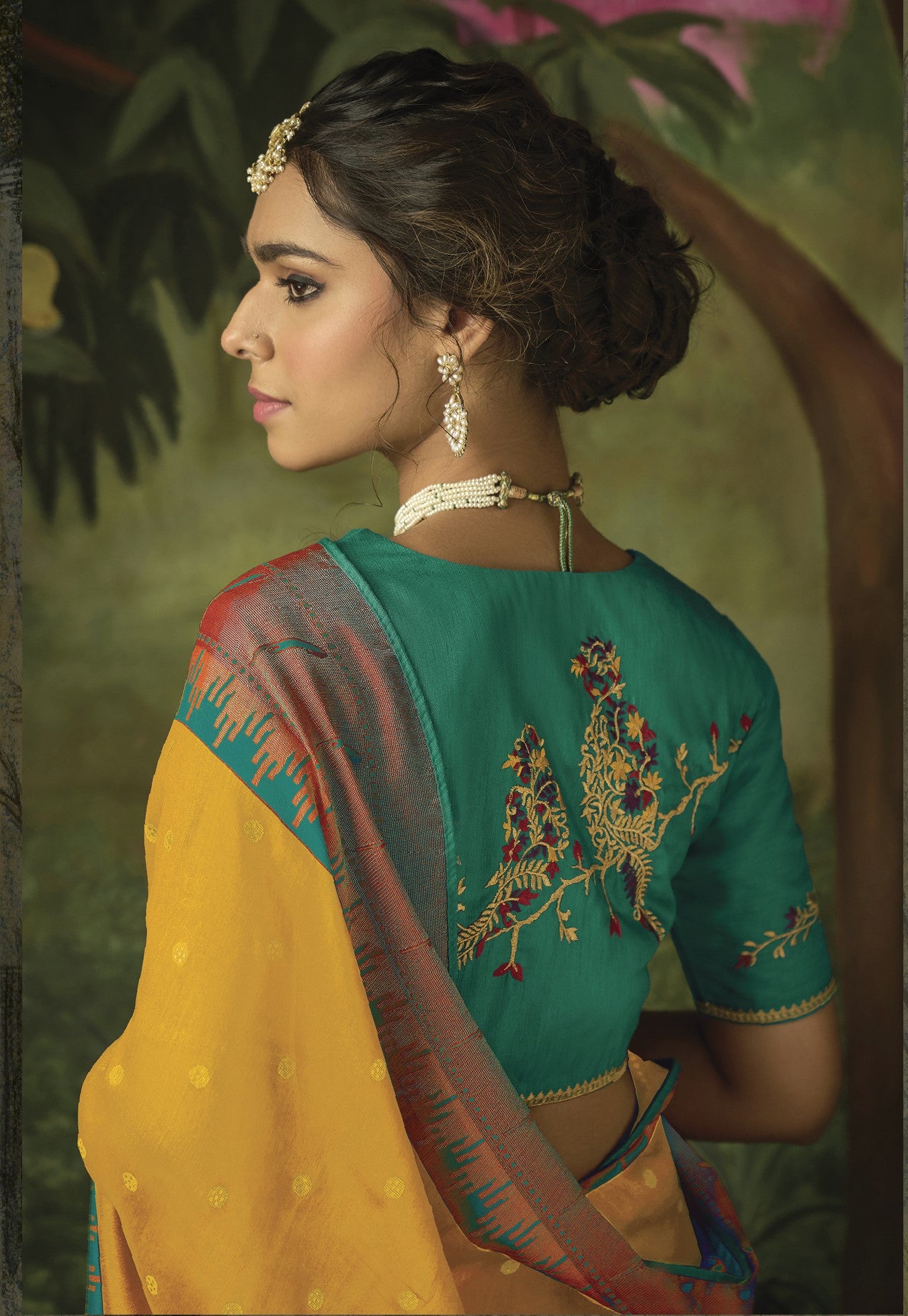 Mustard Yellow Paithani Saree With Embroidered Blouse