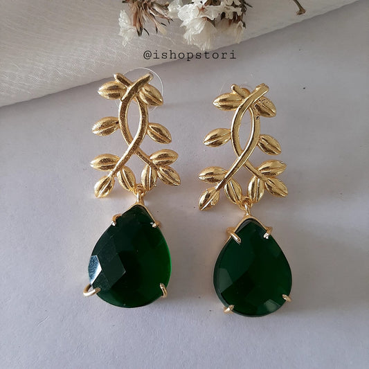 Ekaterina Claw Stone & Golden Leaves Statement Earrings