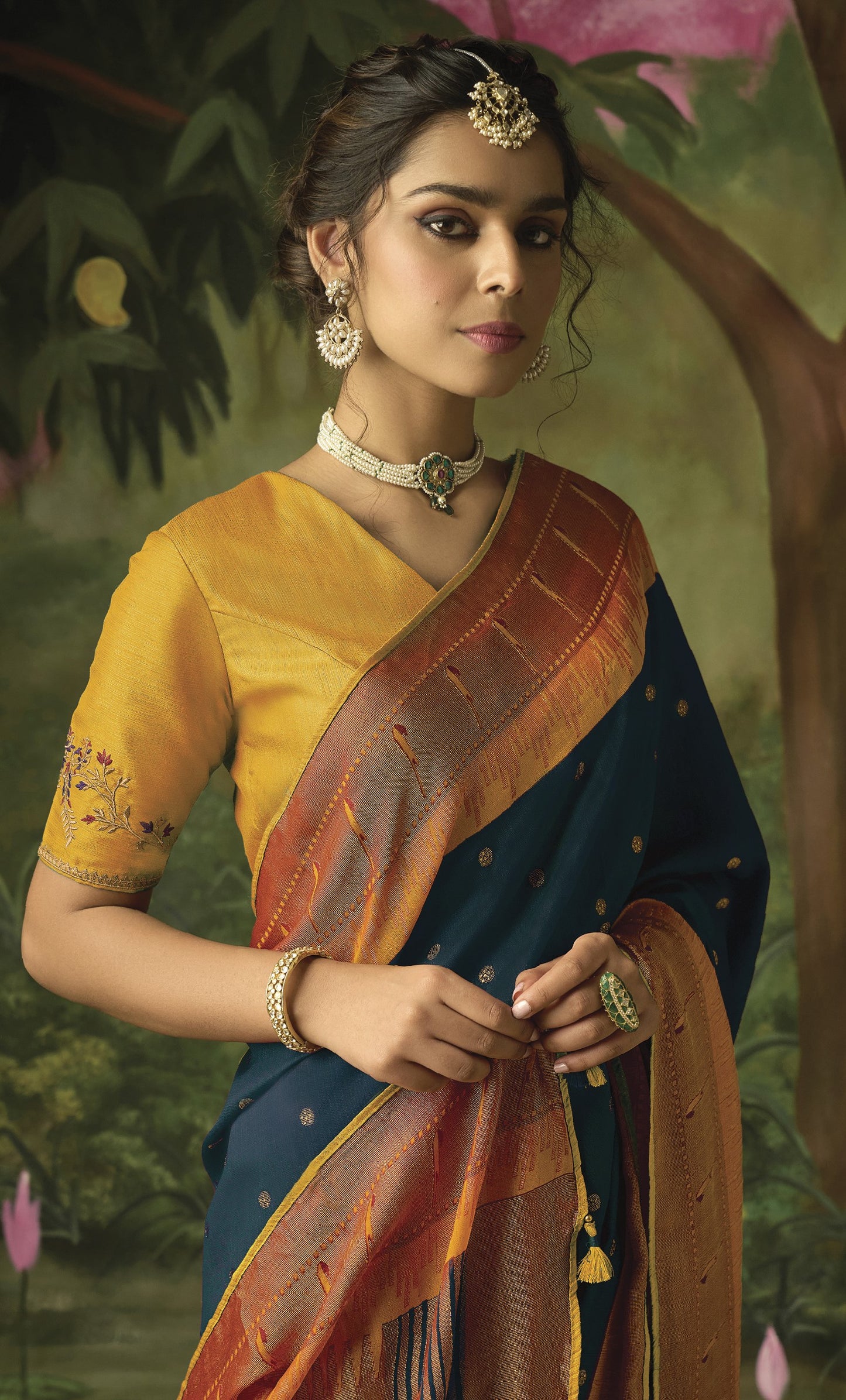 Mirage Black Paithani Saree With Embroidered Blouse