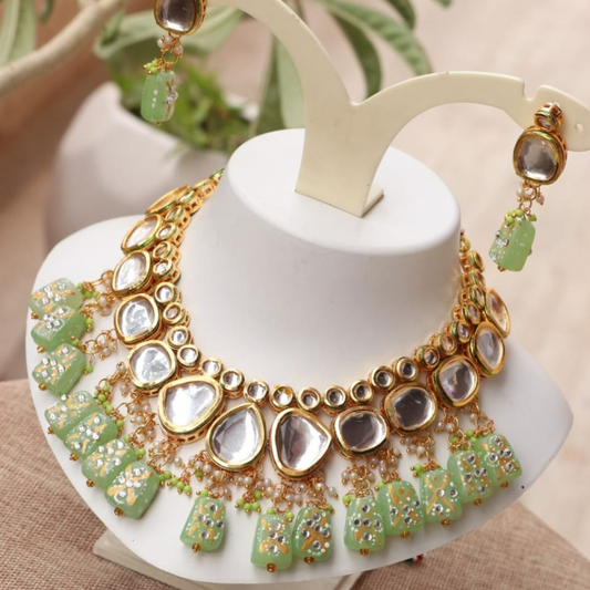 Devayani Mint Green Tanjore Tumbles Kundan Choker Set