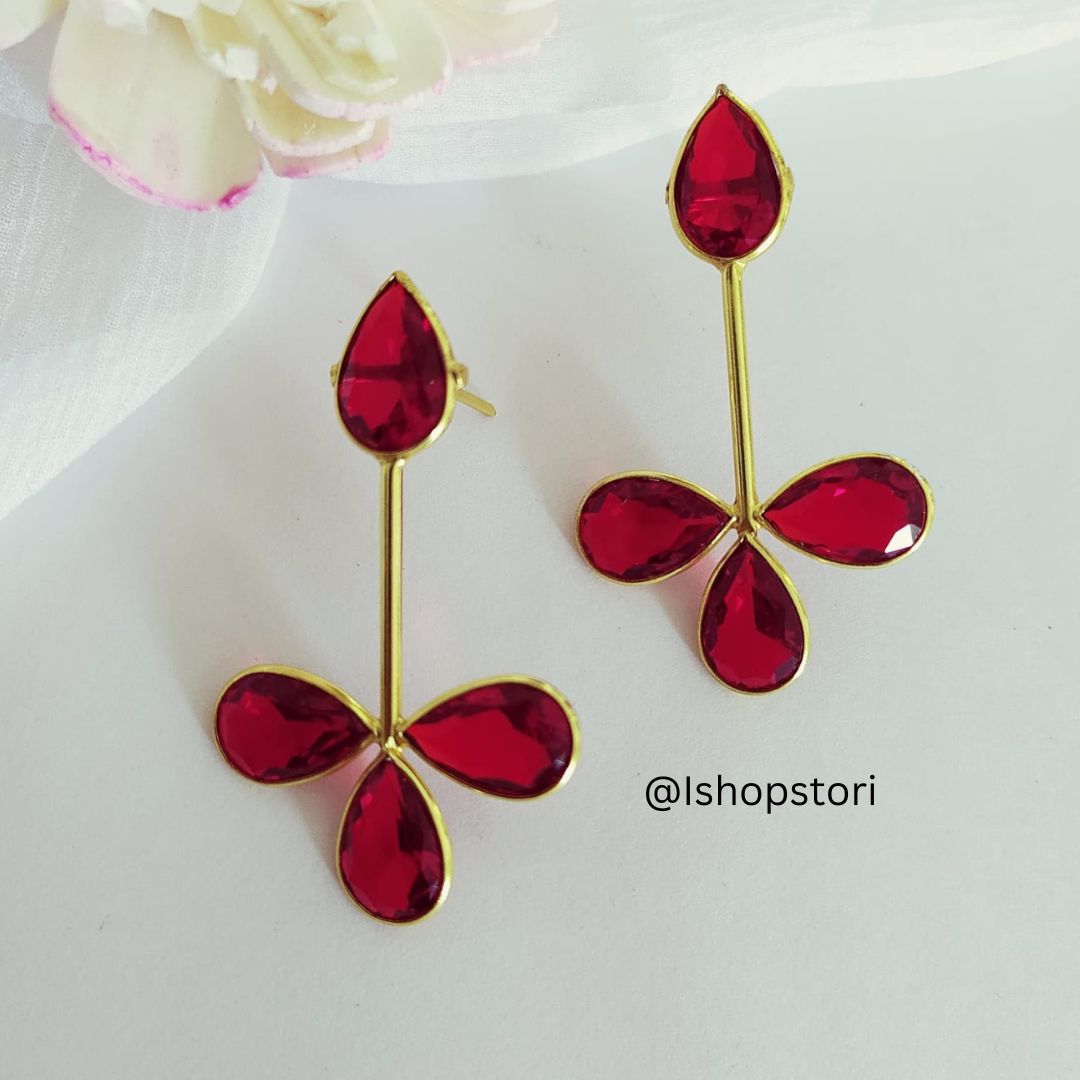 Tanvi Glossy Stones Quadra Petals Statement Earrings