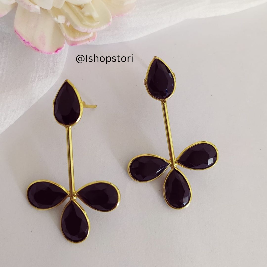 Tanvi Glossy Stones Quadra Petals Statement Earrings