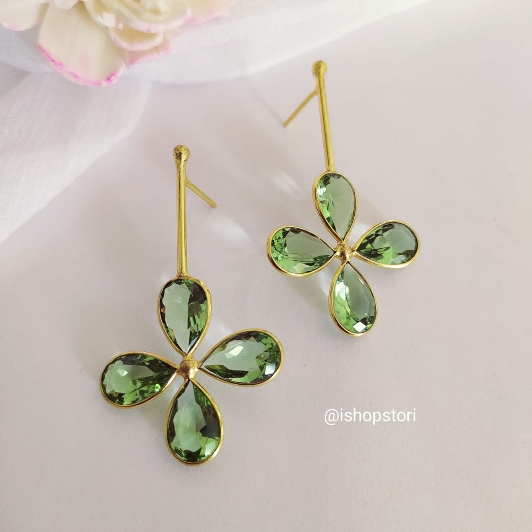 Charvi Glossy Stones Quadra Petals Statement Earrings