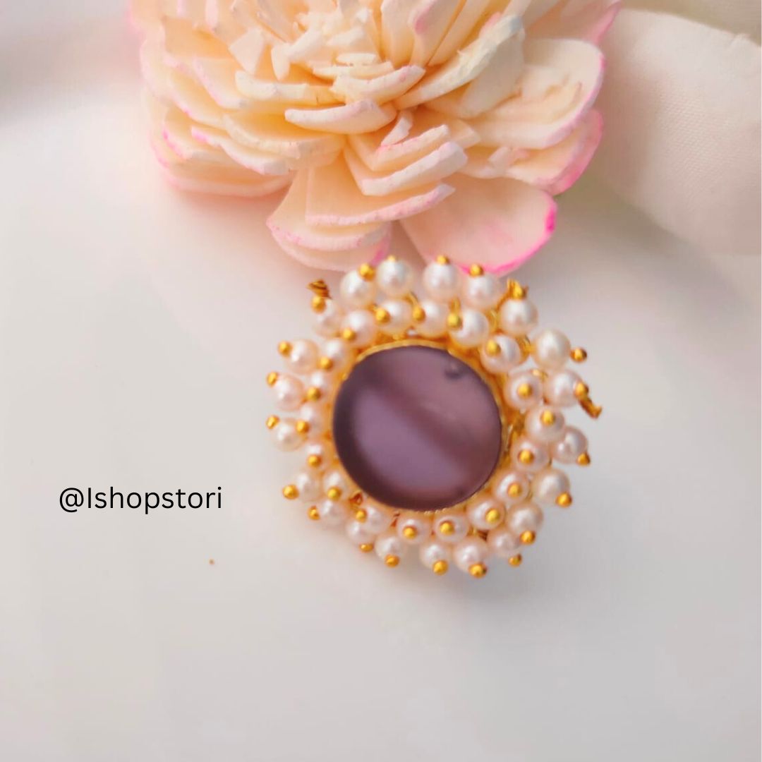 Nandini Pearl Halo Raw Stone Finger Ring