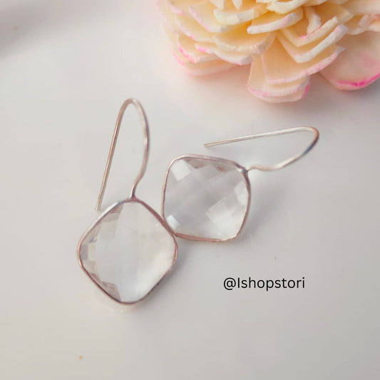 Saira Rhombus Glossy White Stone Drop Earrings