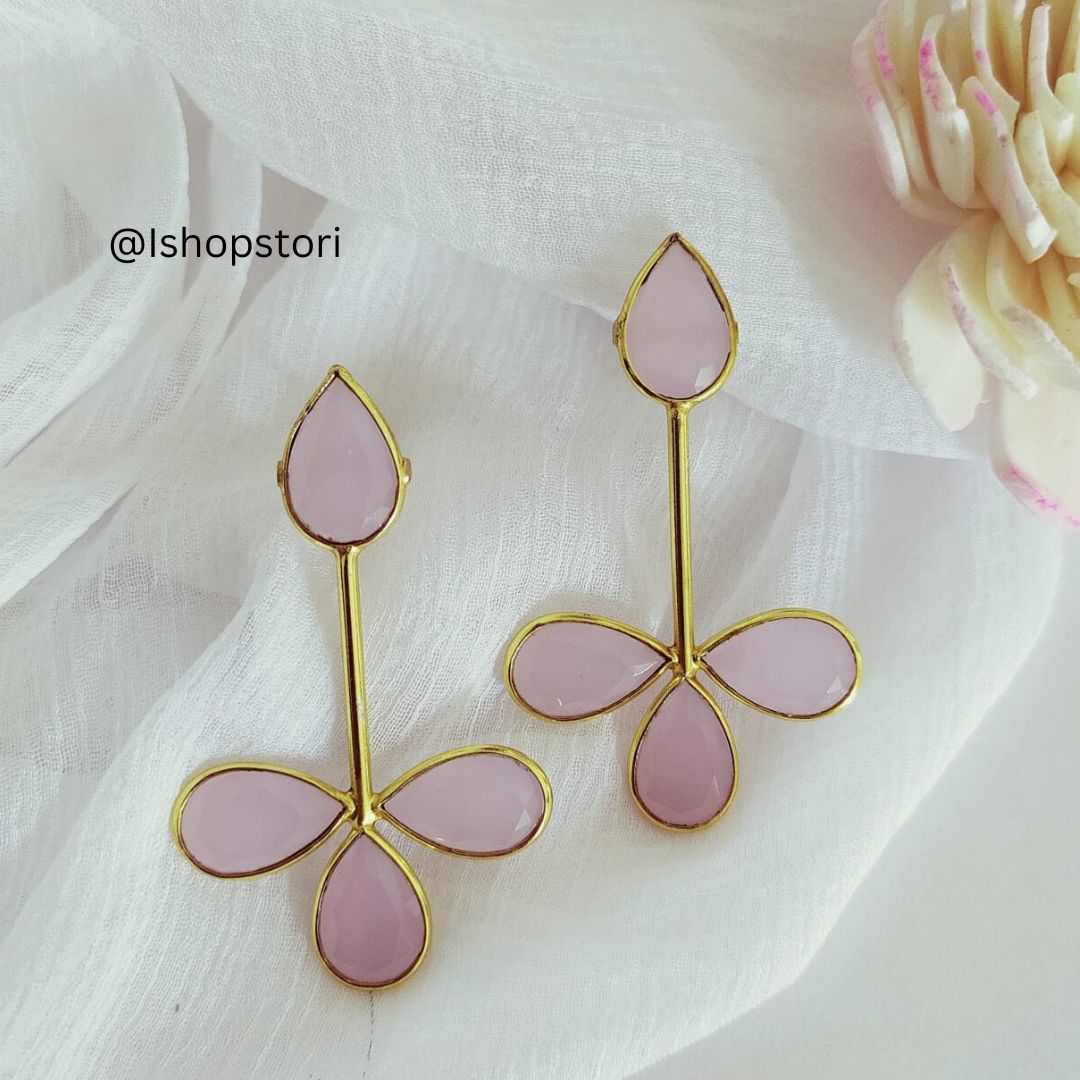 Tanvi Glossy Stones Quadra Petals Statement Earrings