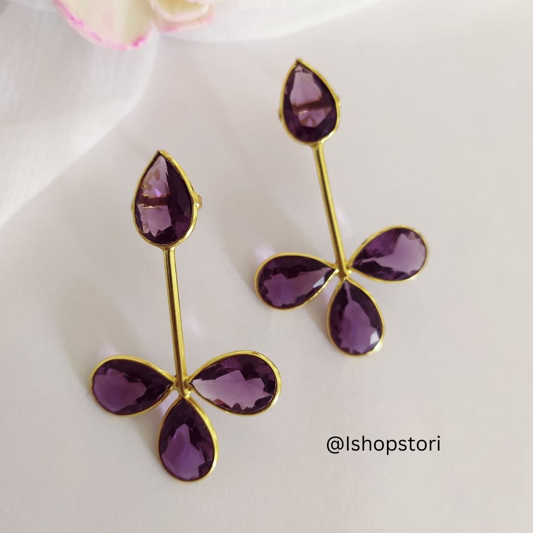Tanvi Glossy Stones Quadra Petals Statement Earrings