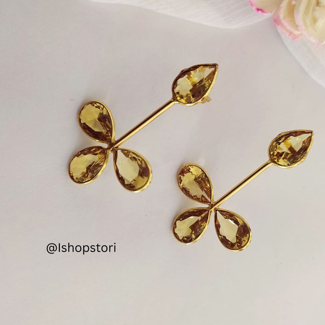 Tanvi Glossy Stones Quadra Petals Statement Earrings