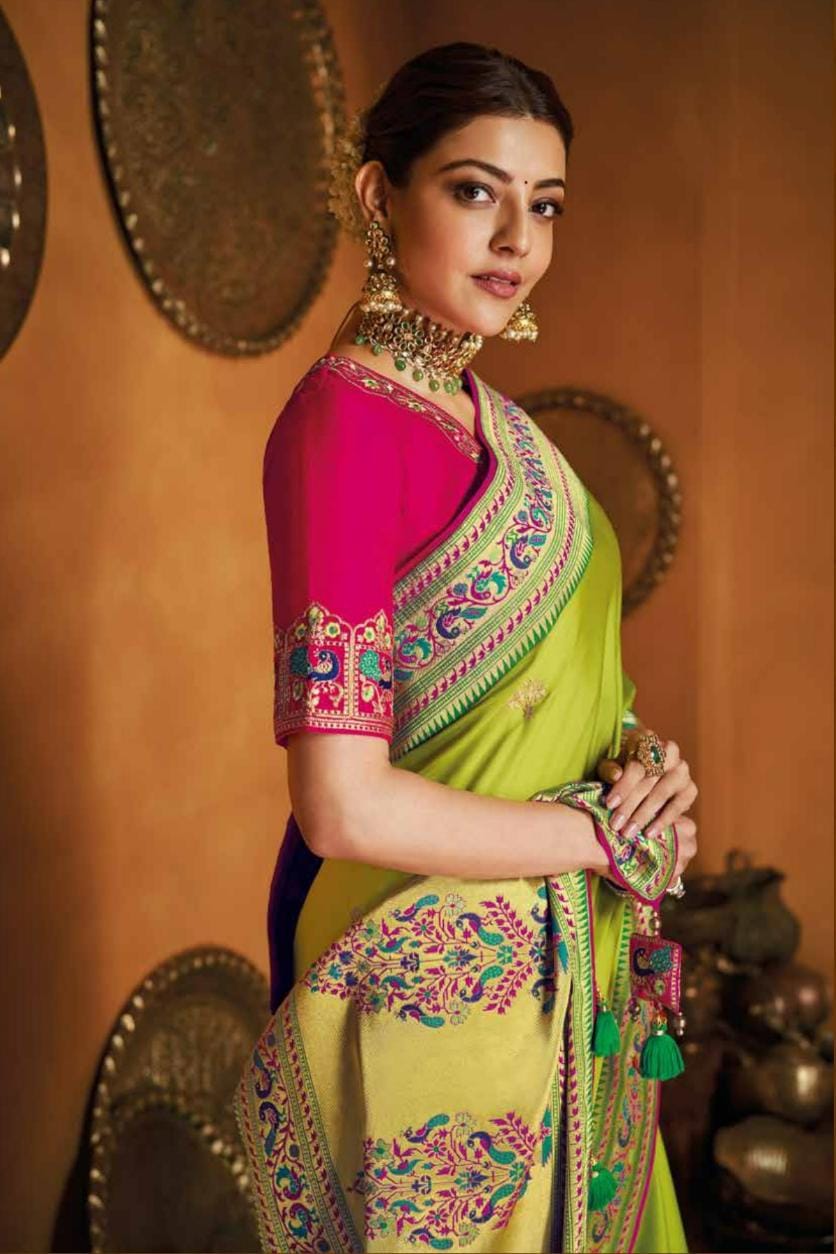 Parrot Green Paithani Silk Saree With Designer Blouse
