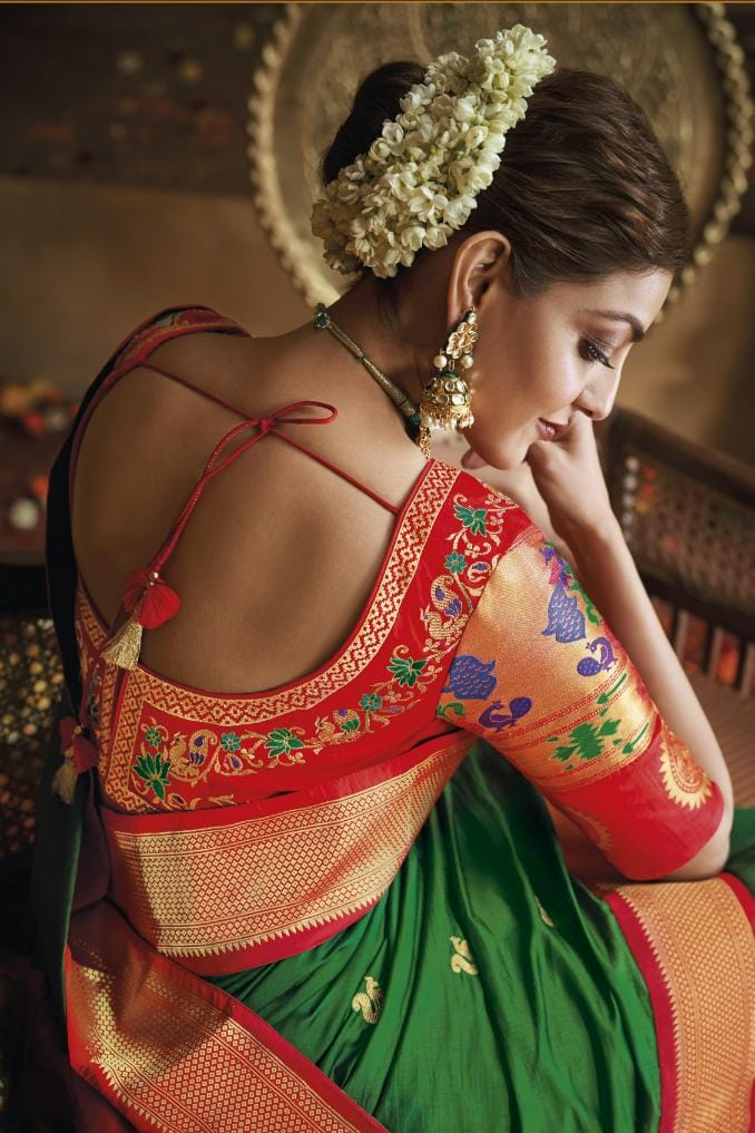 Bay Green Paithani Silk Saree With Designer Blouse