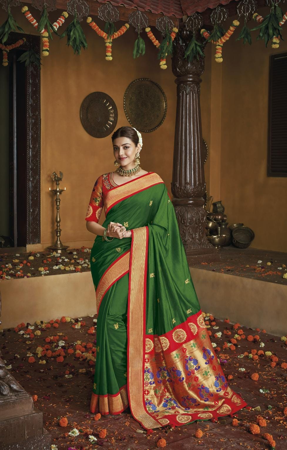 Bay Green Paithani Silk Saree With Designer Blouse