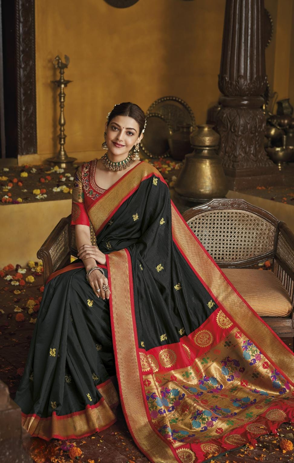 Midnight Black Paithani Silk Saree With Designer Blouse