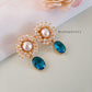 Kaaira Fresh Water Pearls Halo & Oval Glossy Stone Earrings