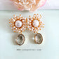 Kaaira Fresh Water Pearls Halo & Oval Glossy Stone Earrings
