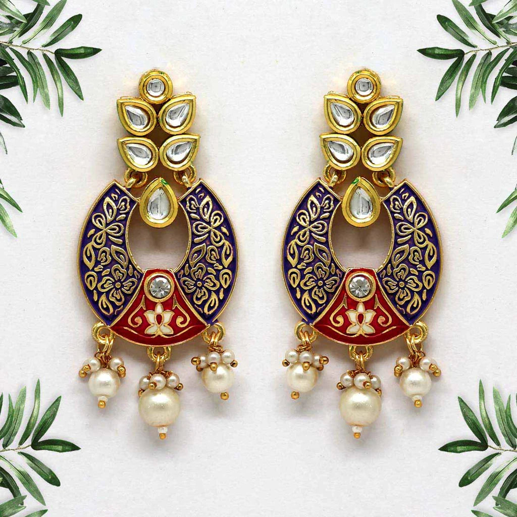 Inaayat Handcrafted Meenakari Kundan Oval Drop Earrings